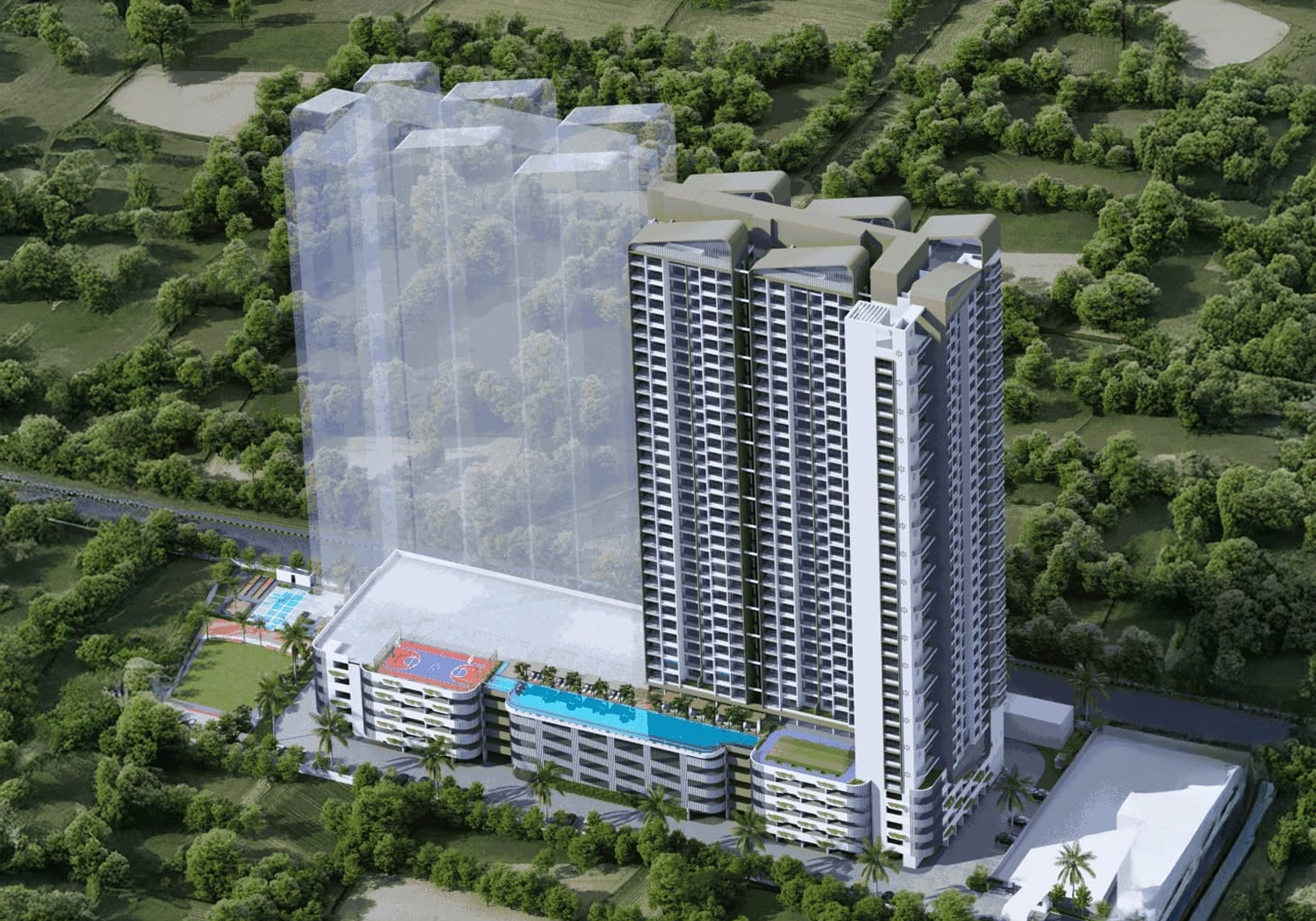 Exterior view of Harivishva Skyfinia &mdash; photo gallery, images, brochure, amenities, cost sheet, price breakup, availability details, RERA number, RERA certificate, possession date, layout plan, logo, floor plan, master plan, and location map showcasing project highlights and features.