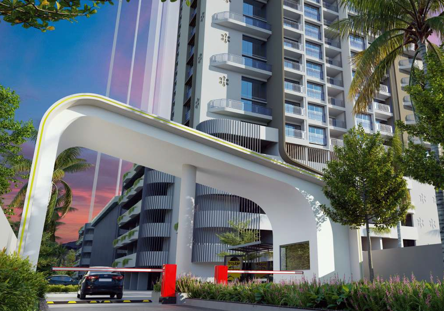 Exterior view of Harivishva Skyfinia &mdash; photo gallery, images, brochure, amenities, cost sheet, price breakup, availability details, RERA number, RERA certificate, possession date, layout plan, logo, floor plan, master plan, and location map showcasing project highlights and features.